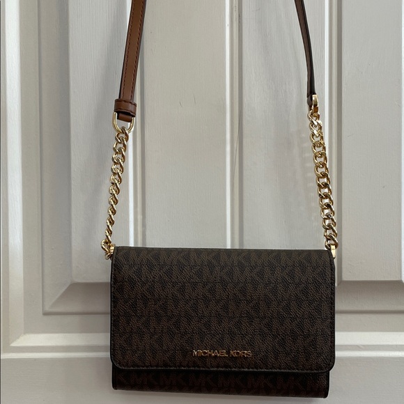 Michael Kors MiniSignature Brown Crossbody Bag with Gold Accents